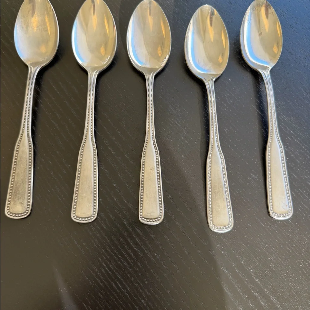Harbourtown 5 Vintage Stainless Steel Japan Beaded Handle Oval Soup Spoons 71/8”